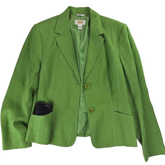 Talbots | Bright Green Irish Linen Blazer | Size  14 - Picture 1 of 5